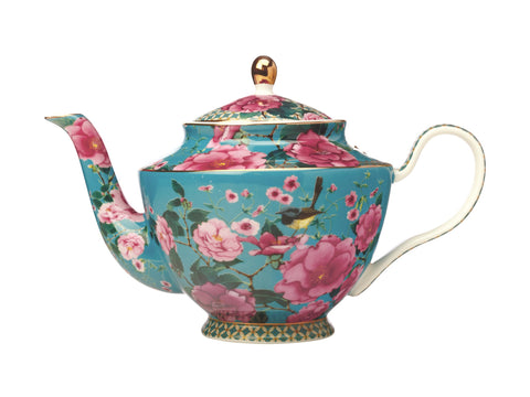 Aqua Floral Teapot - Large