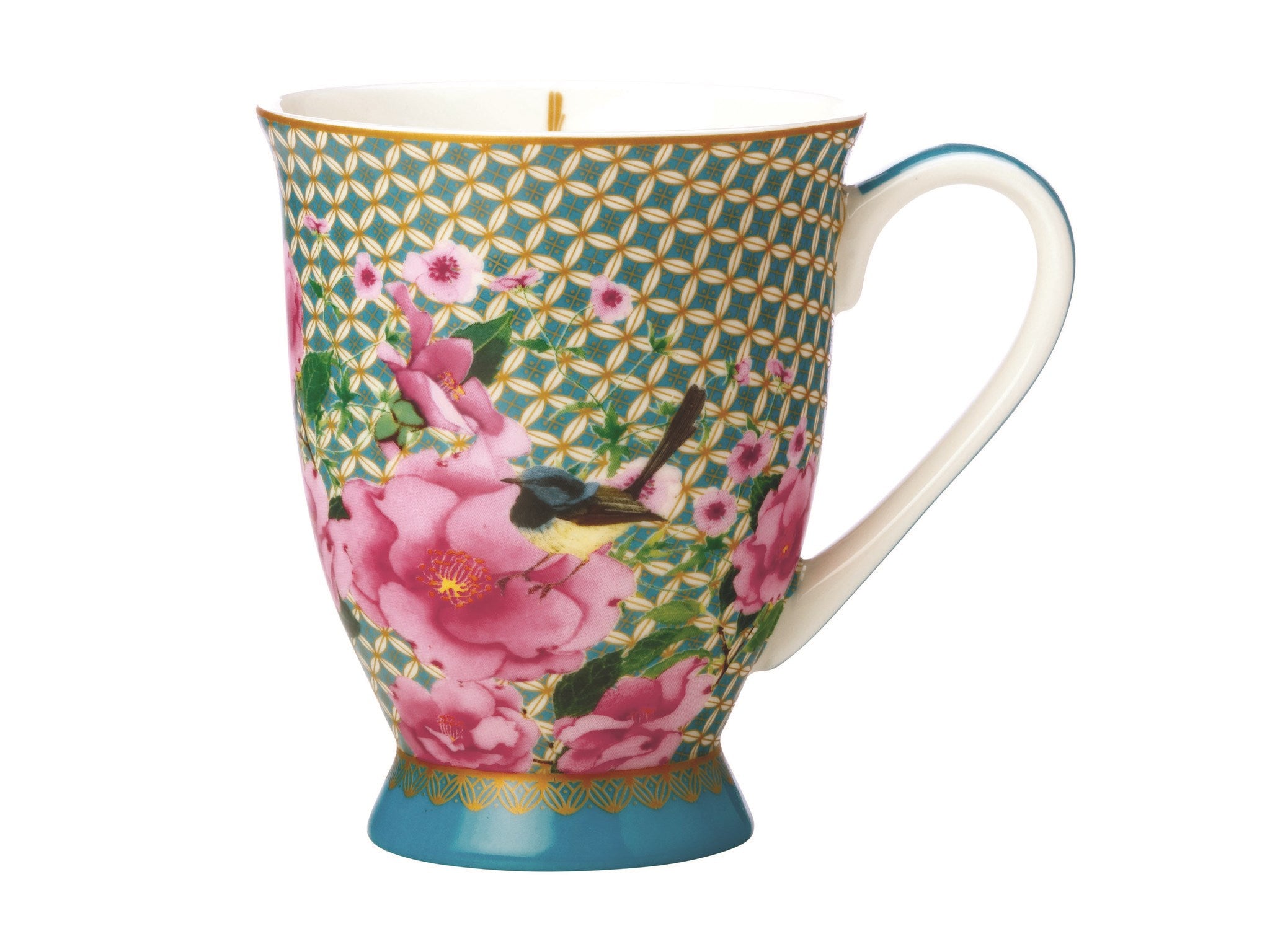 Aqua Lattice And Floral Mug
