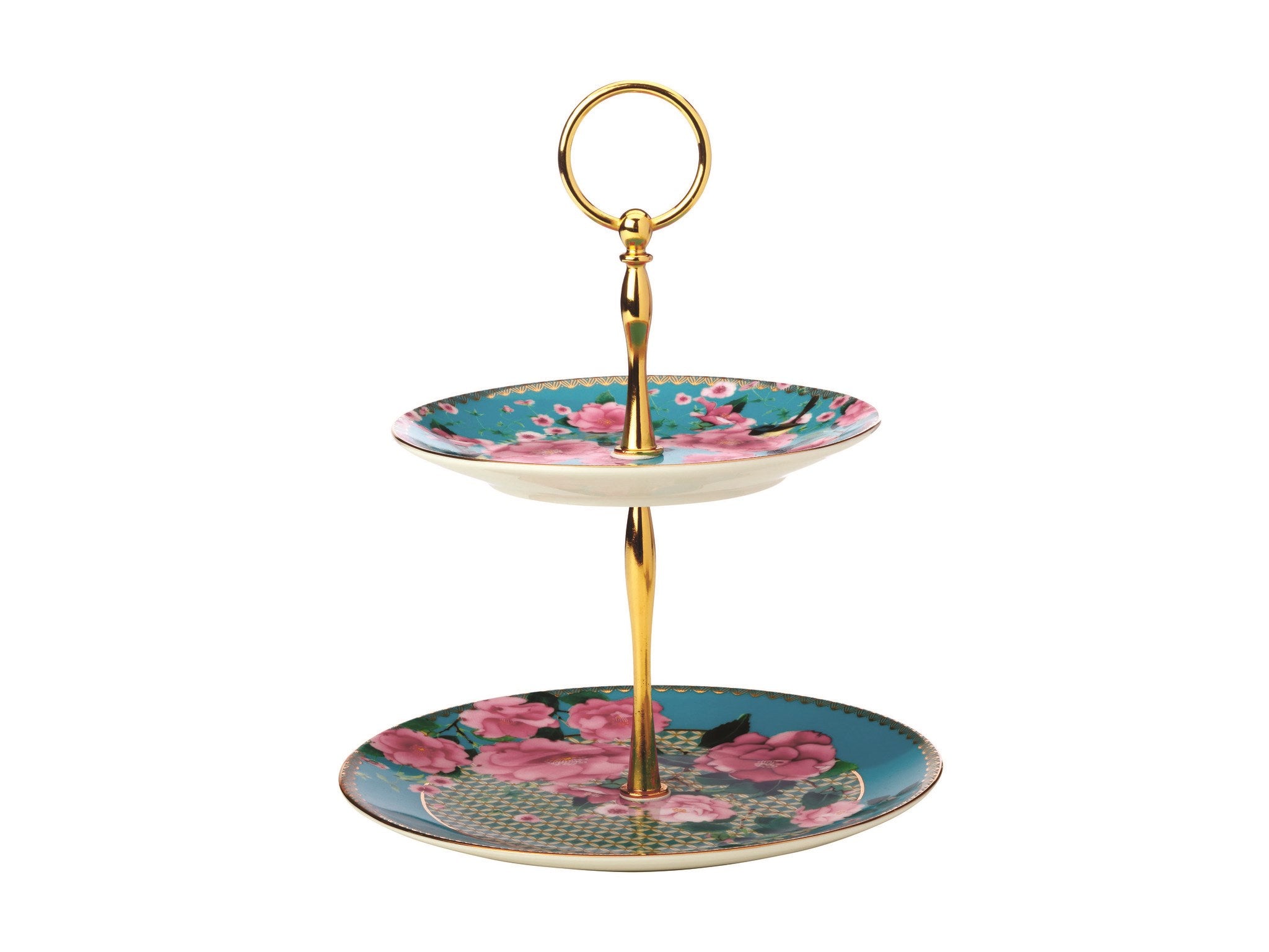 Aqua 2 Tier Floral Cake Stand