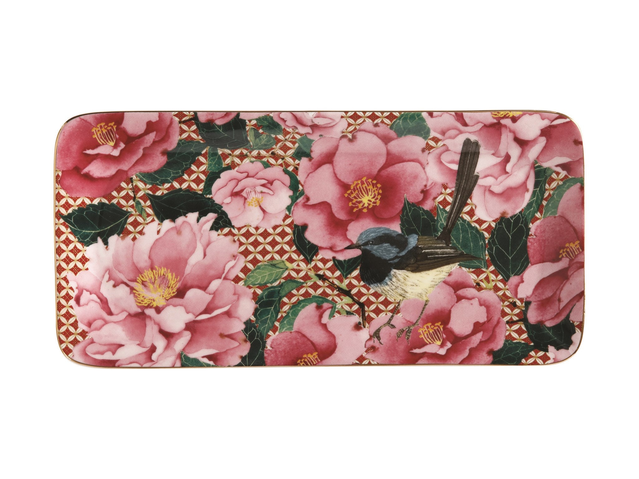 Red Lattice And Floral Platter