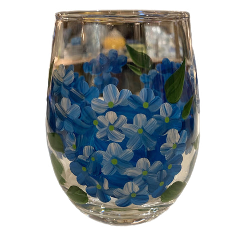 Blue Flower Stemless Wine Glass