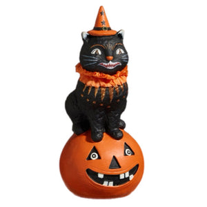 Cat Sitting On Pumpkin Figurine