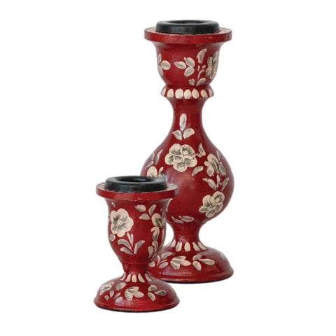 Assorted Red Botanical Taper Candle Holder, INDIVIDUALLY SOLD