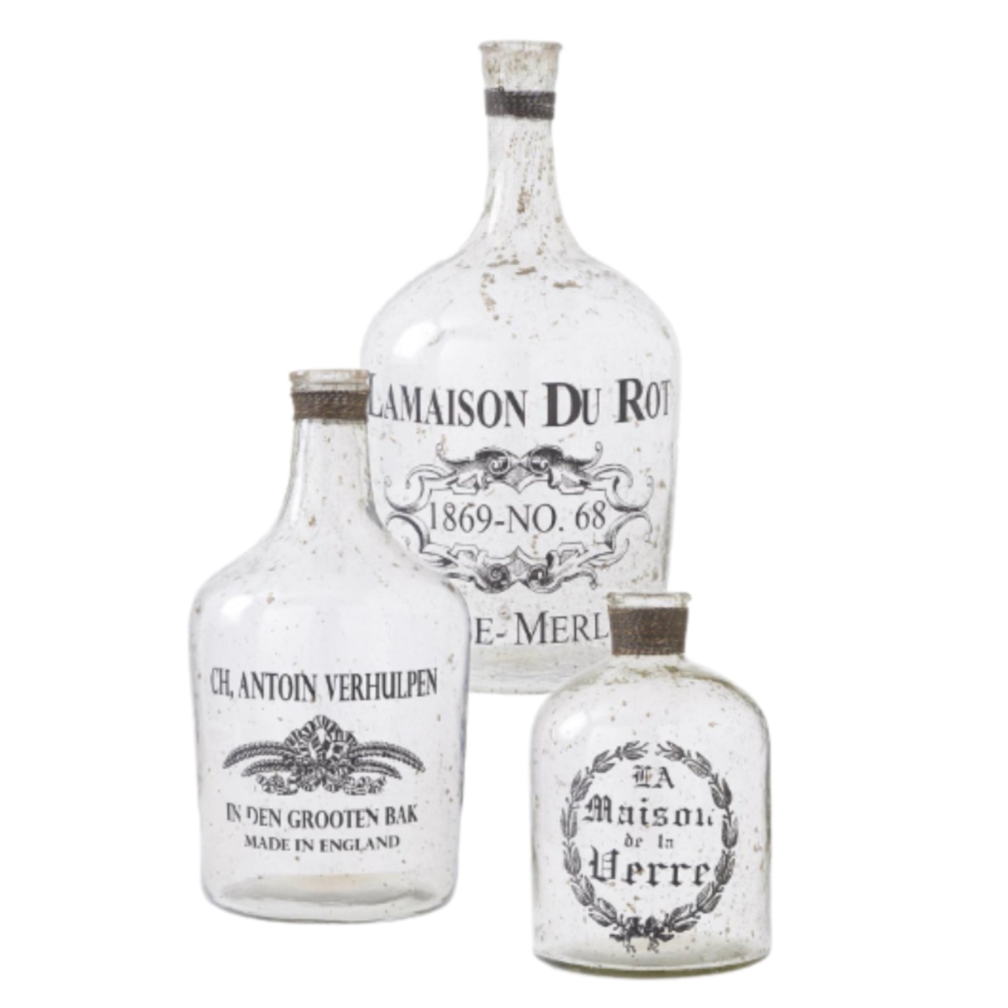 Assorted Mercury Glass Bottle With Script, INDIVIDUALLY SOLD