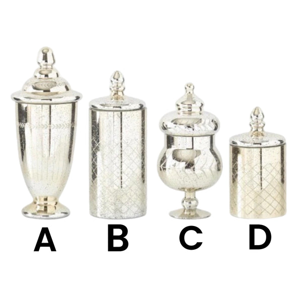 Assorted Mercury Glass Jar With Lid, INDIVIDUALLY SOLD