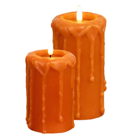 Assorted Orange Drip Pillar Flameless Candle, INDIVIDUALLY SOLD