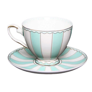 Aqua Striped Teacup And Saucer