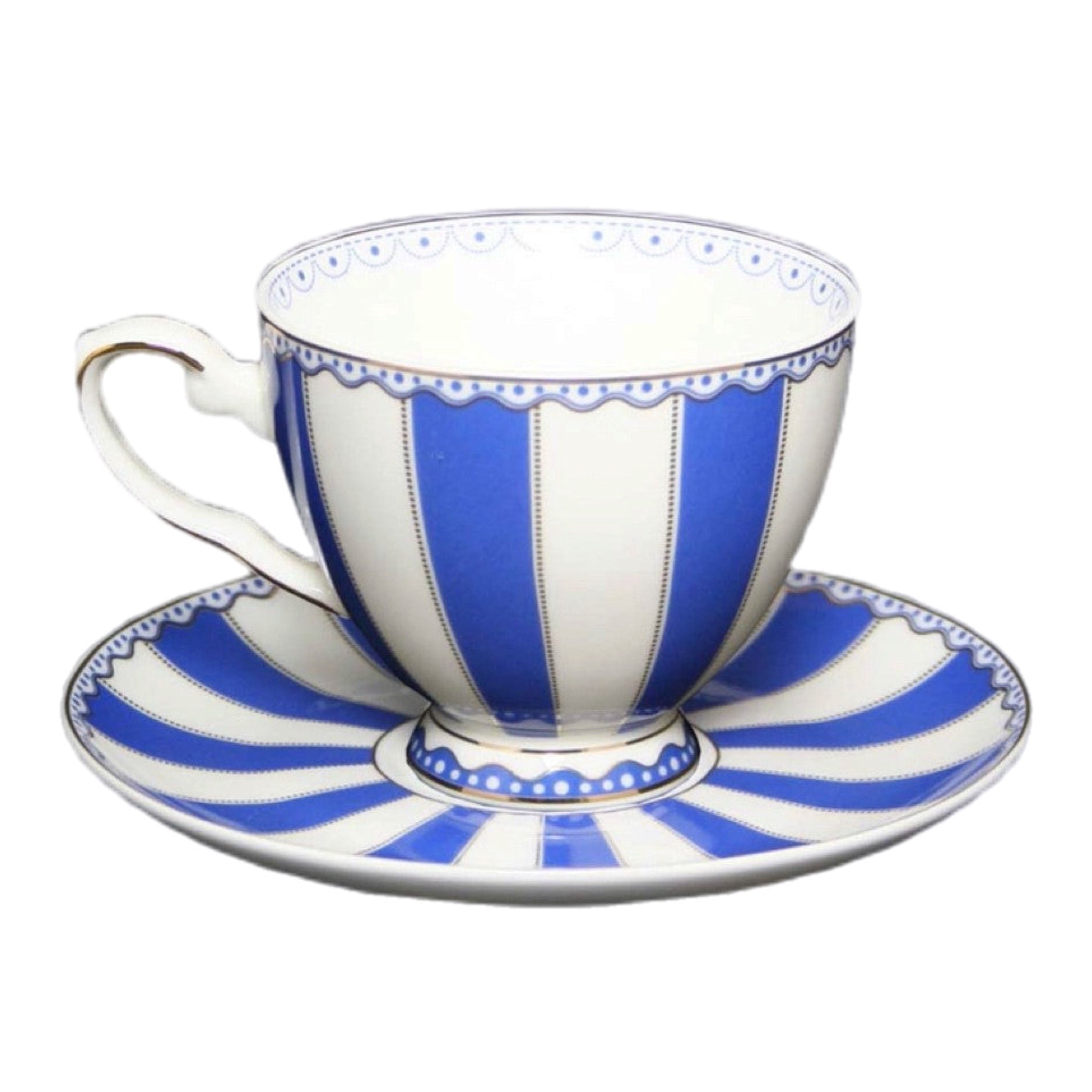 Navy Blue Striped Teacup And Saucer