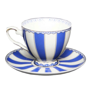 Navy Blue Striped Teacup And Saucer