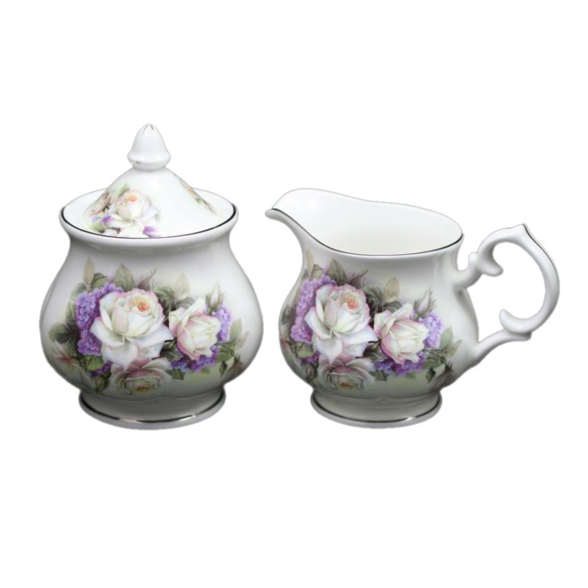 Purple Rose Creamer And Sugar, Set Of 2