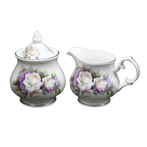 Purple Rose Creamer And Sugar, Set Of 2