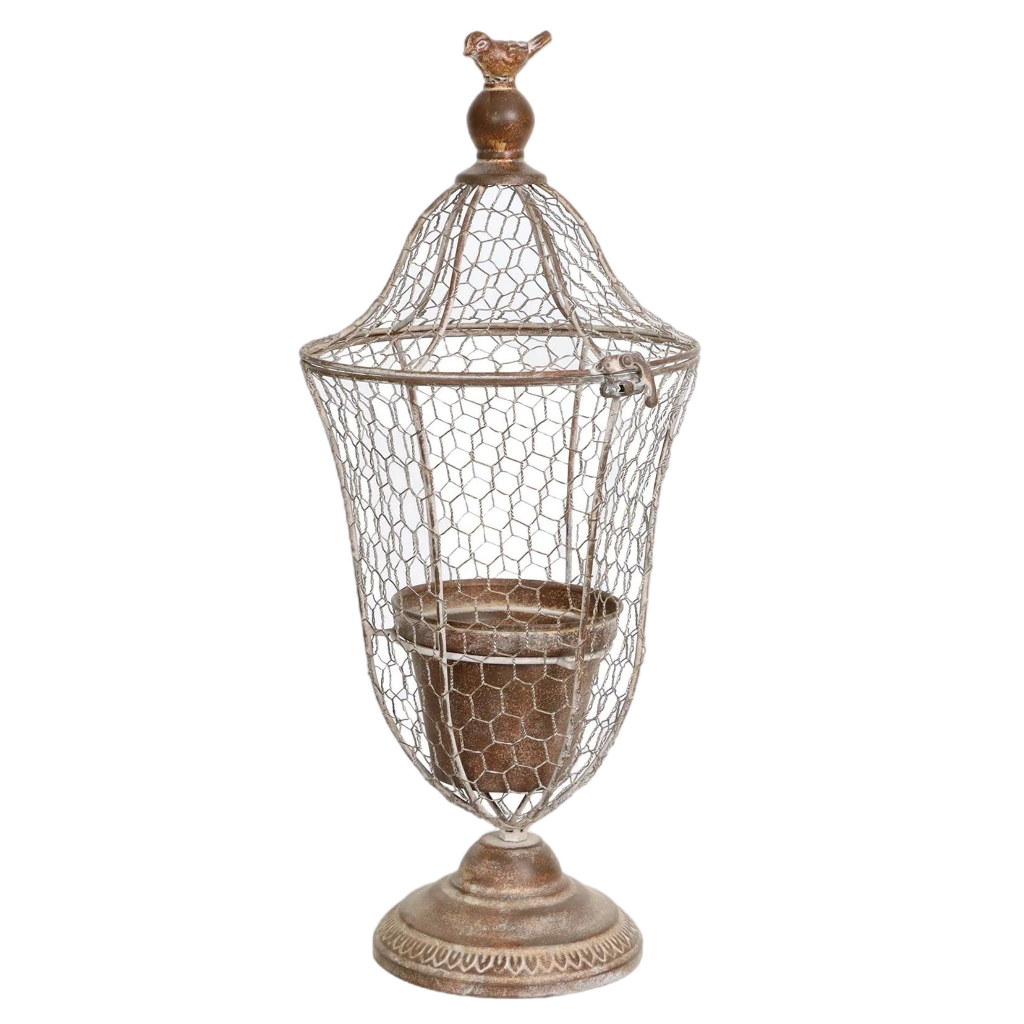Wire Urn With Bird Planter