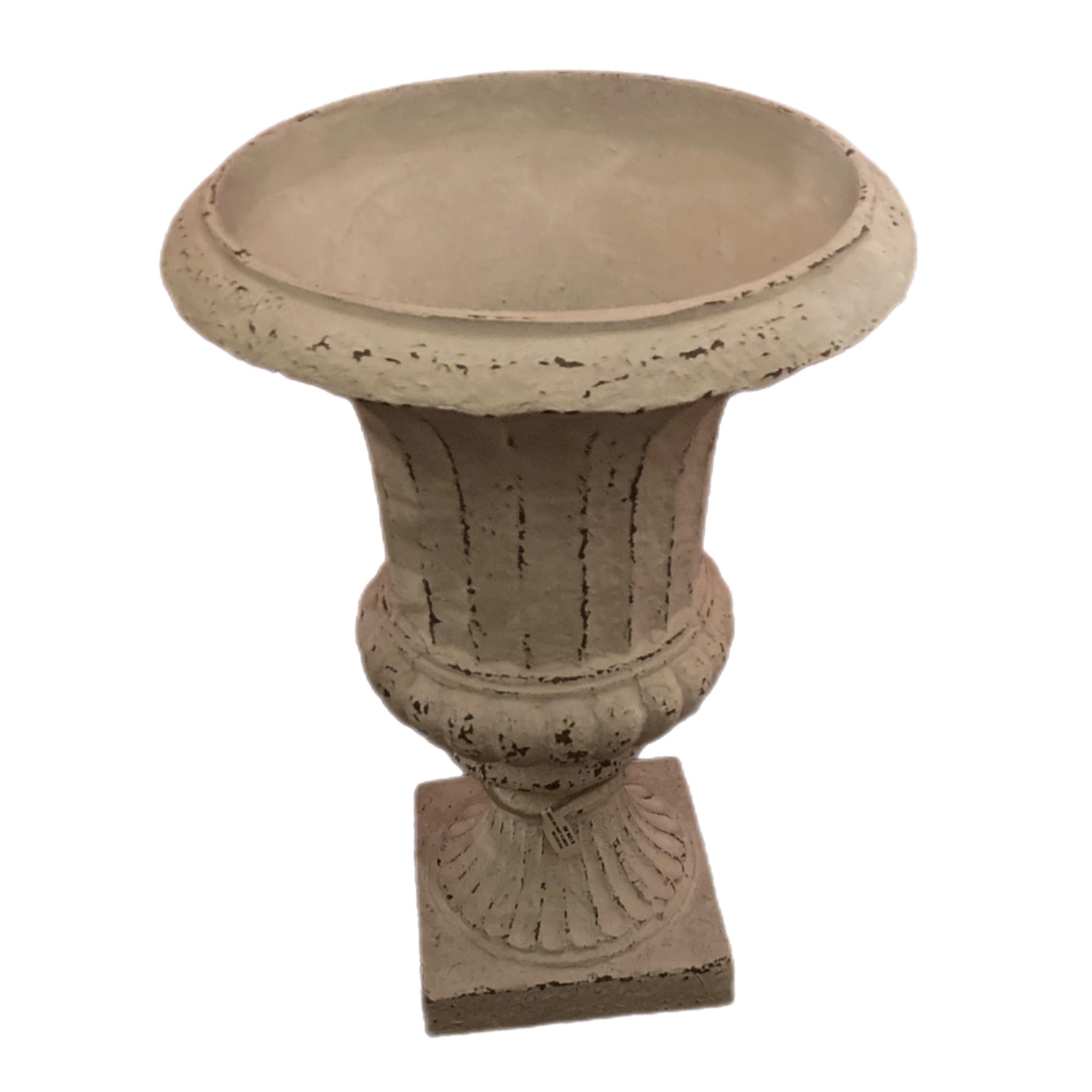 White Aged Urn On Pedestal Planter
