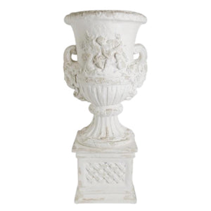 White Decorative Cherubs Urn Planter