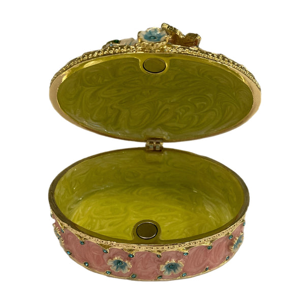 Pink Oval Flower Trinket Box