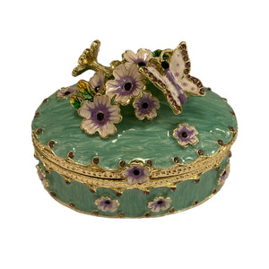 Blue Oval Flower Trinket Box