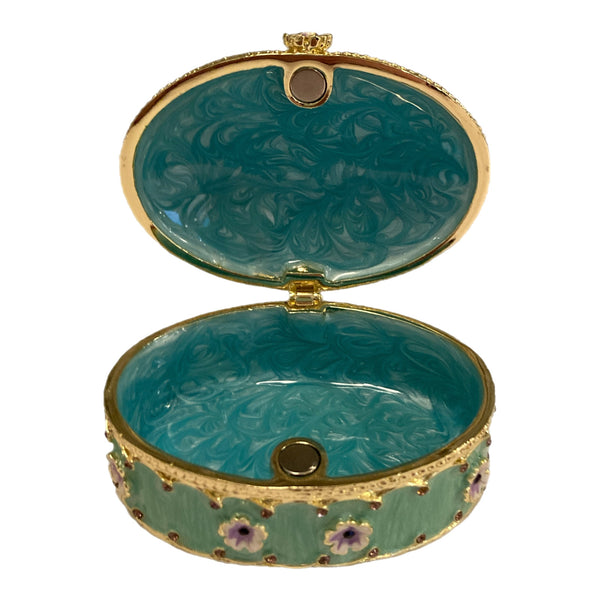 Blue Oval Flower Trinket Box