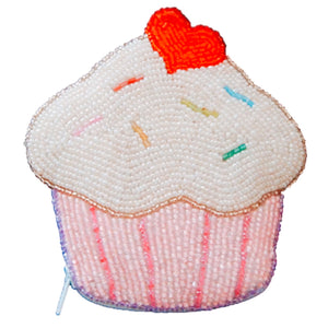 White Cupcake Beaded Wallet