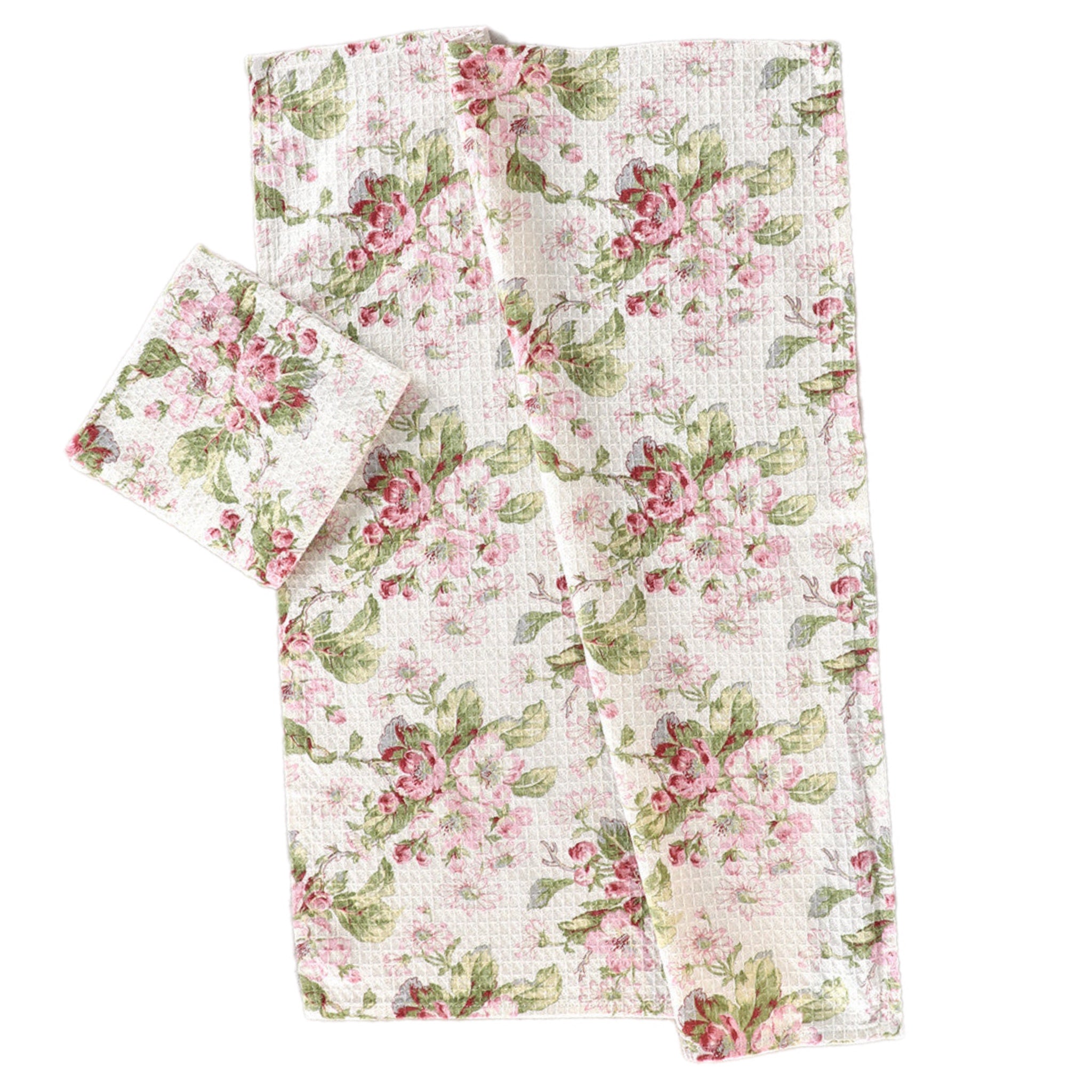 Ecru Pink Apple Blossom Tea Towel, INDIVIDUALLY SOLD