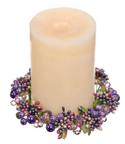 Purple Beaded Pillar Candle Ring