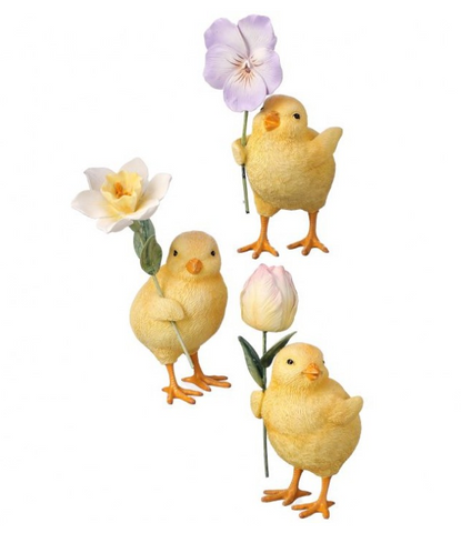 Assorted Chick With Flower Figurine, INDIVIDUALLY SOLD