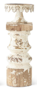 White Destressed Pillar Candle Holder - SMALL