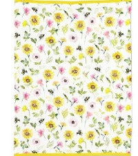 Flower And Bees Tea Towel