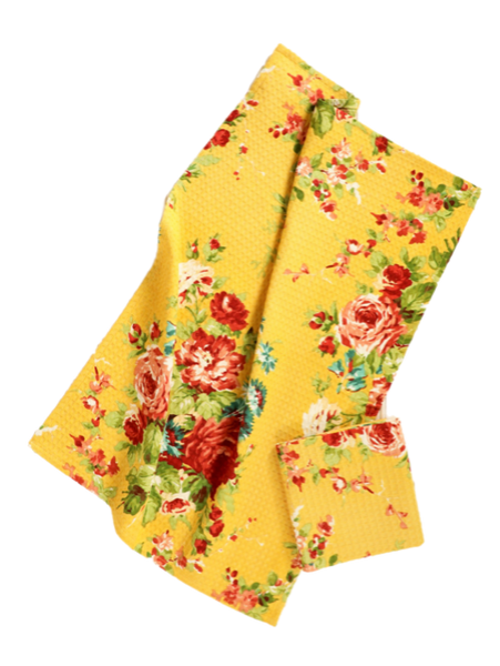 April Cornell Cottage Rose Tea Towel - Yellow, INDIVIDUALLY SOLD