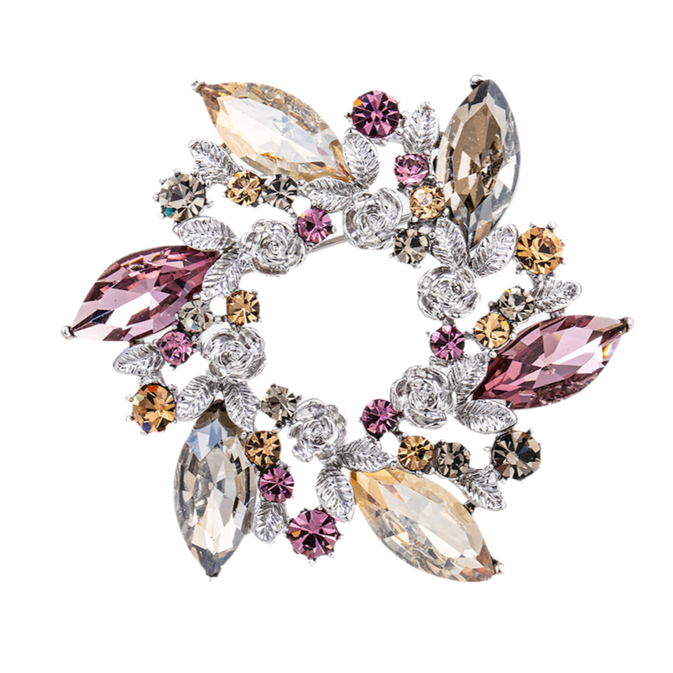 Purple And Amber Wreath Brooch