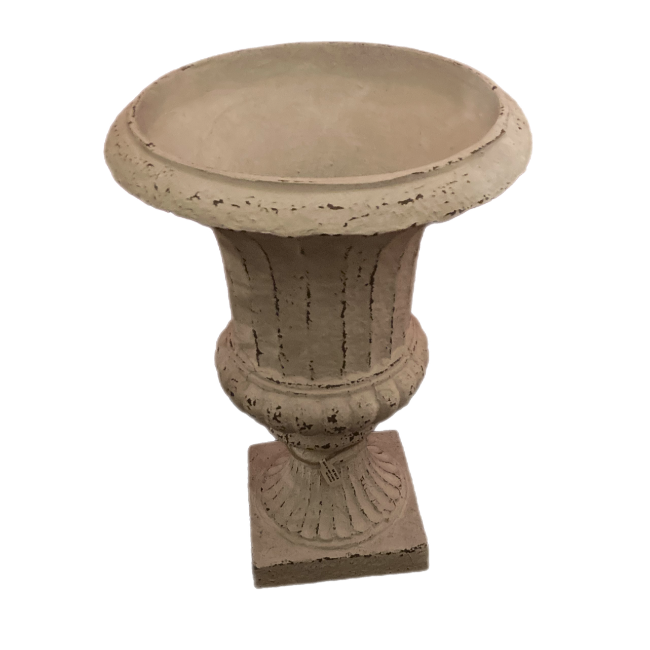 White Aged Urn On Pedestal