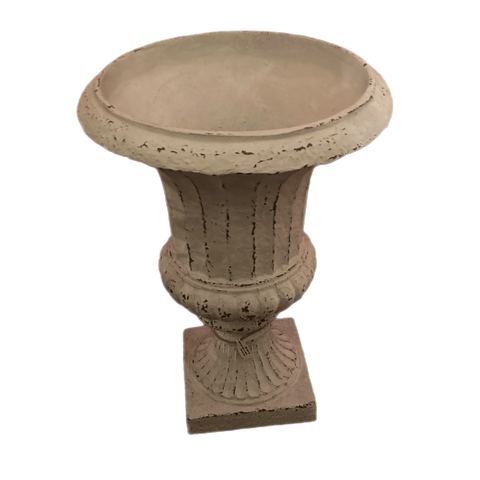 White Aged Urn On Pedestal
