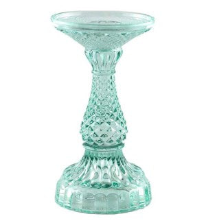 Depression Glass Pillar Candle Holder, SMALL AQUA