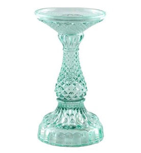 Depression Glass Pillar Candle Holder, SMALL AQUA