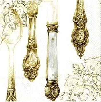 Lunch Paper Napkin: Gold Cutlery