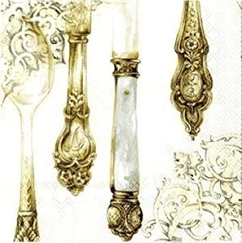 Luncheon Paper Napkin: Gold Cutlery