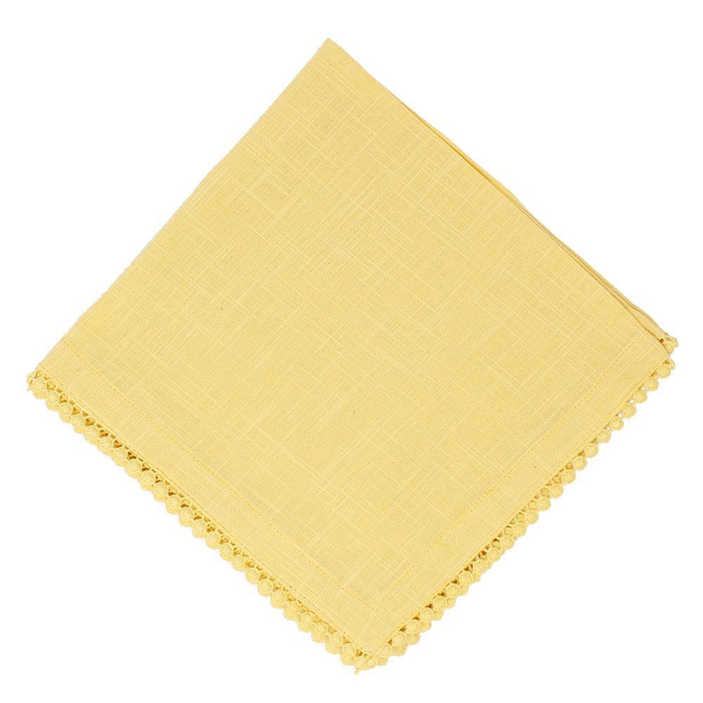 Lace Yellow Linen Napkin, Set Of 4