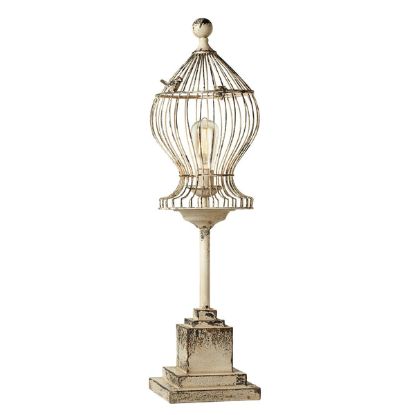 White Distressed Birdcage Table Lamp