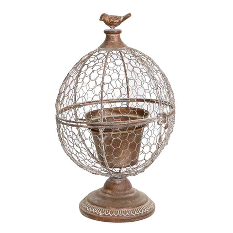 Wire Globe Planter With Bird