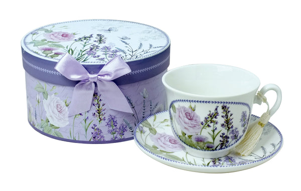 Lavender Teacup And Saucer With Gift Box