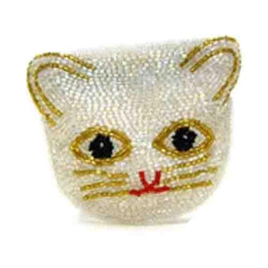White Cat Beaded Wallet