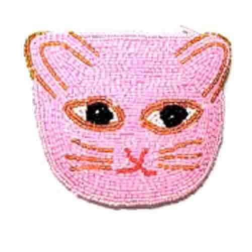 Pink Cat Beaded Wallet