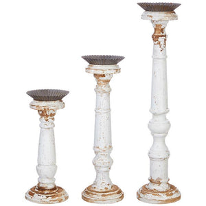 Assorted Distressed White Pillar Candle Holder, INDIVIDUALLY SOLD