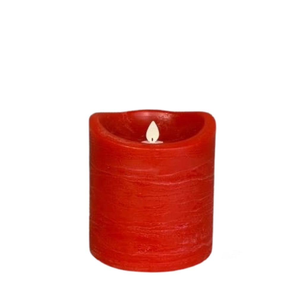 4" X 4" Pillar Flameless Candle: Rustic Red
