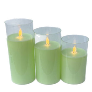 Assorted Slim  Pillar Flameless Candle: Green, INDIVIDUALLY SOLD