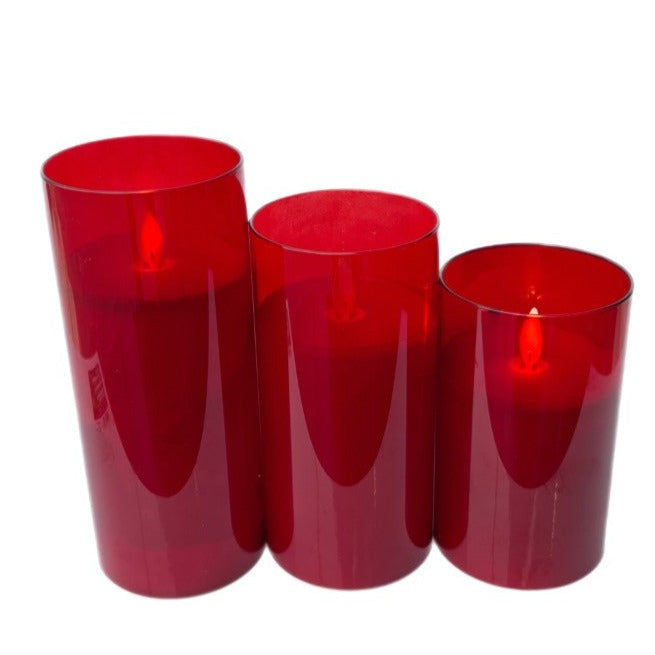 Assorted Pillar Flameless Candle: Red, INDIVIDUALLY SOLD