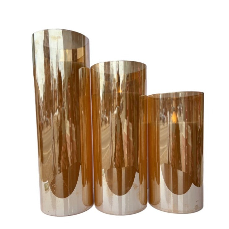 Assorted Slim Pillar Flameless Candle: Amber, INDIVIDUALLY SOLD