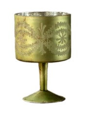 Olive Etched Compote Vase