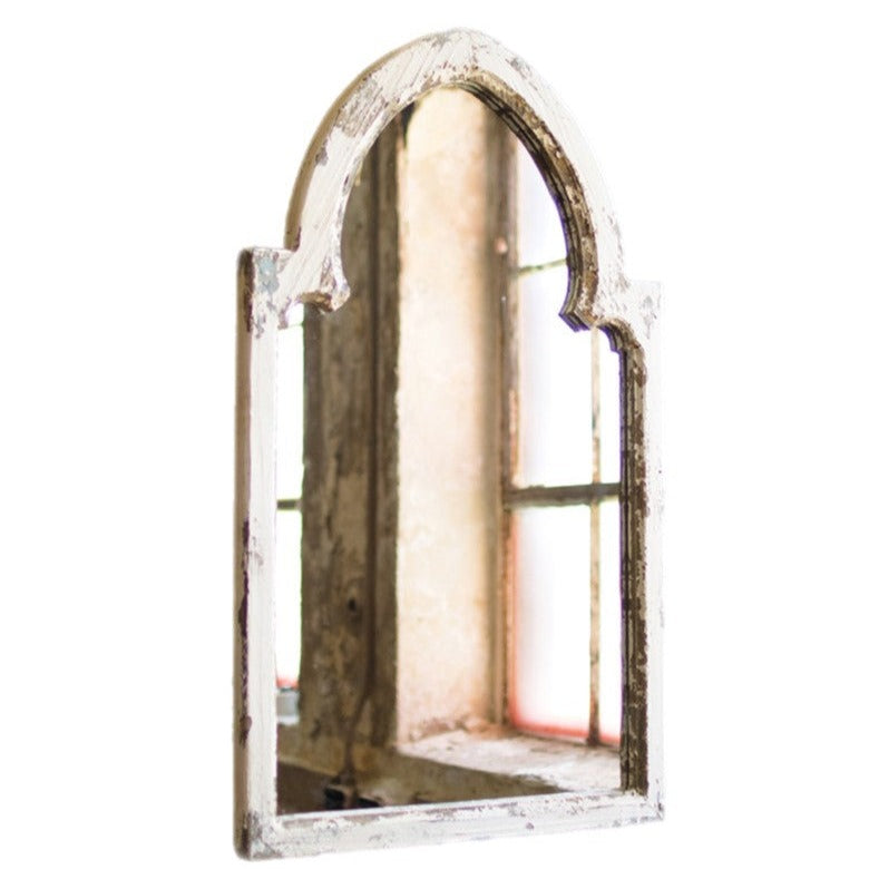 White Wooden Arched Mirror