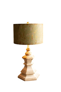 White Table Lamp With Green Metal Shade
