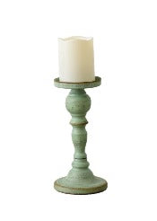 Green Wooden Pillar Candle Holder - SHORT